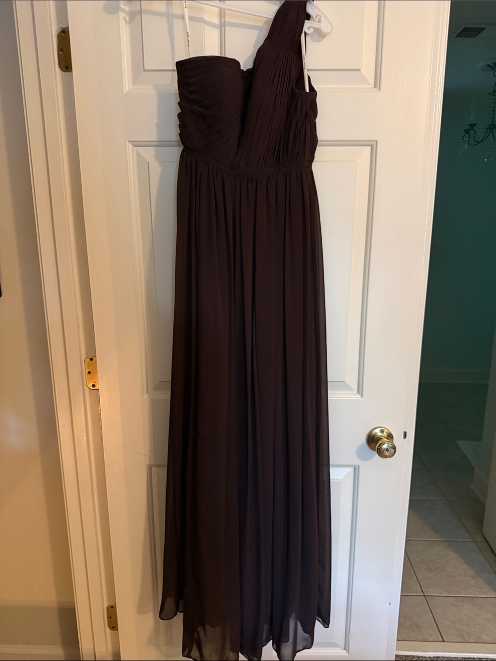 Elegant One-Shoulder Brown Chiffon Maxi Dress